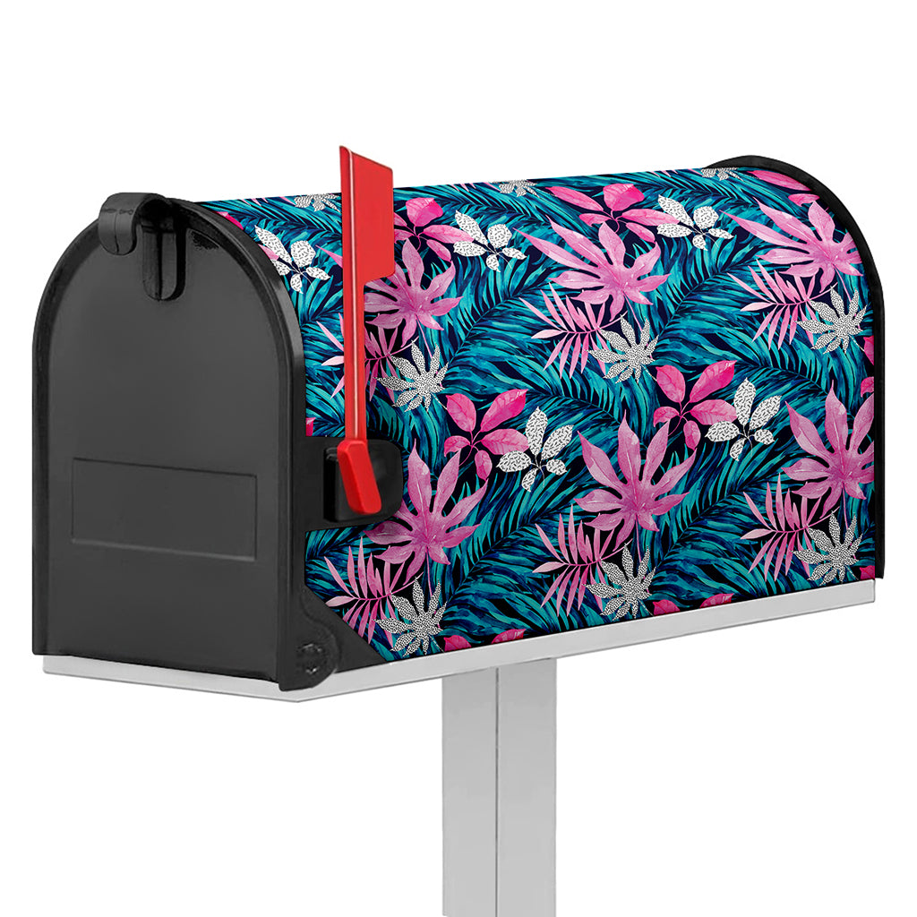 Blue And Pink Watercolor Hawaiian Print Mailbox Cover