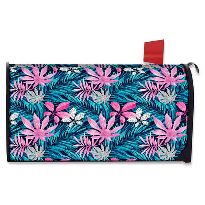 Blue And Pink Watercolor Hawaiian Print Mailbox Cover