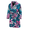 Blue And Pink Watercolor Hawaiian Print Men's Bathrobe