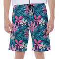 Blue And Pink Watercolor Hawaiian Print Men's Beach Shorts