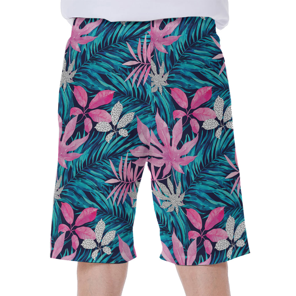 Blue And Pink Watercolor Hawaiian Print Men's Beach Shorts