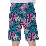 Blue And Pink Watercolor Hawaiian Print Men's Beach Shorts