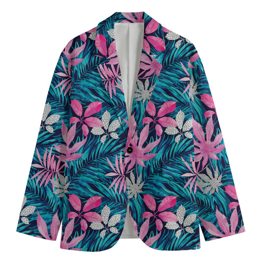 Blue And Pink Watercolor Hawaiian Print Men's Blazer
