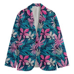 Blue And Pink Watercolor Hawaiian Print Men's Blazer