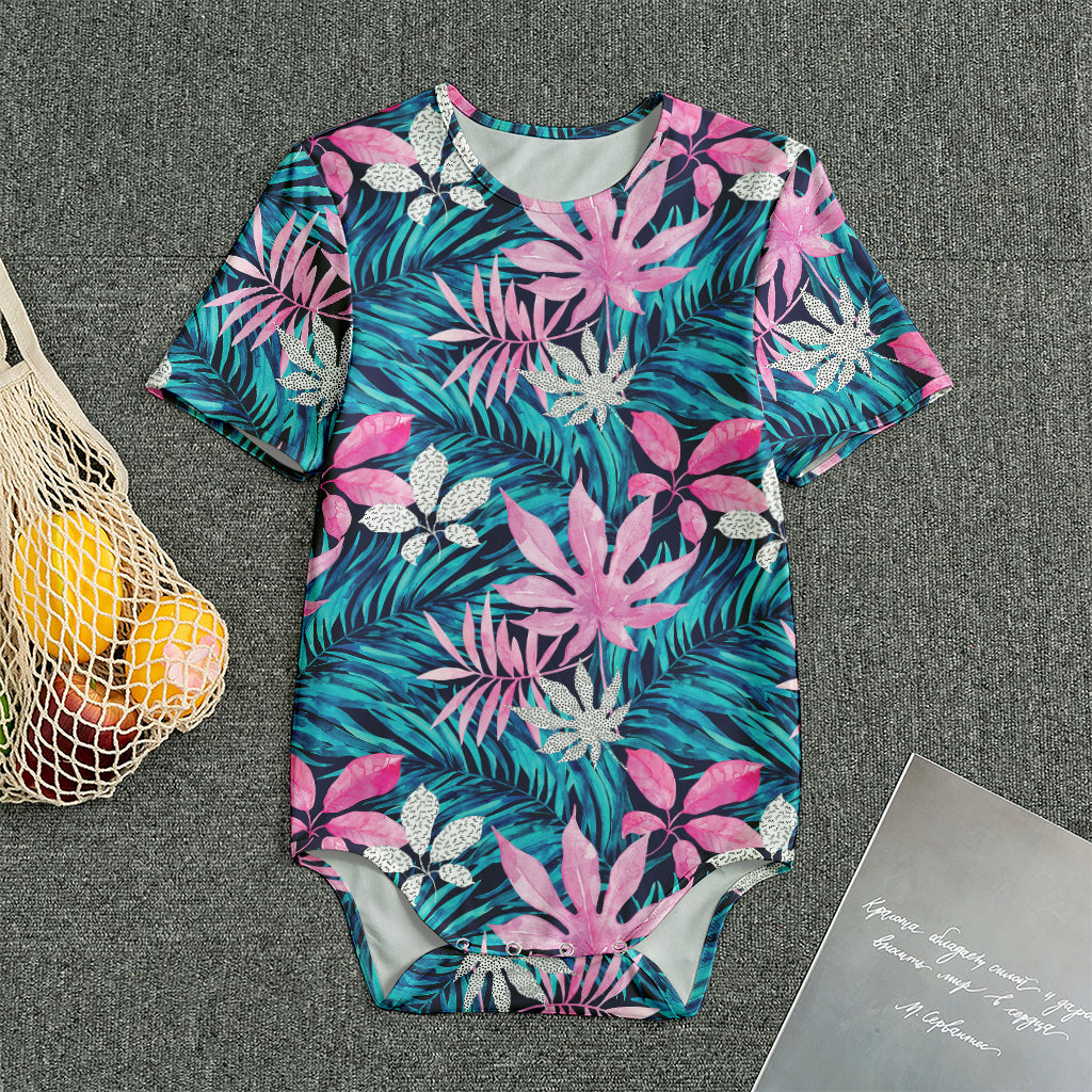 Blue And Pink Watercolor Hawaiian Print Men's Bodysuit