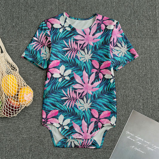 Blue And Pink Watercolor Hawaiian Print Men's Bodysuit