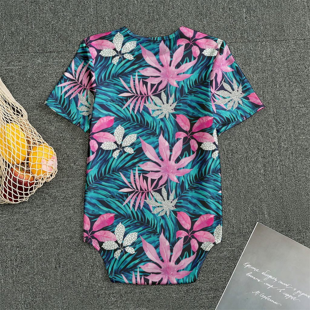 Blue And Pink Watercolor Hawaiian Print Men's Bodysuit