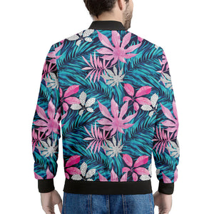 Blue And Pink Watercolor Hawaiian Print Men's Bomber Jacket