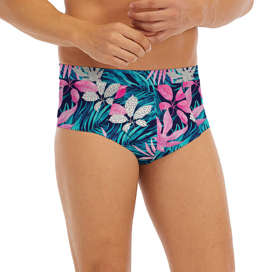 Blue And Pink Watercolor Hawaiian Print Men's Briefs