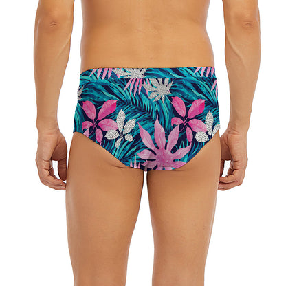 Blue And Pink Watercolor Hawaiian Print Men's Briefs