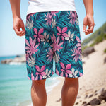 Blue And Pink Watercolor Hawaiian Print Men's Cargo Shorts