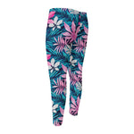 Blue And Pink Watercolor Hawaiian Print Men's Compression Pants