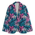 Blue And Pink Watercolor Hawaiian Print Men's Cotton Blazer