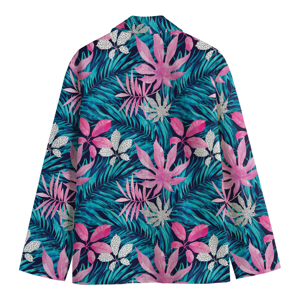 Blue And Pink Watercolor Hawaiian Print Men's Cotton Blazer