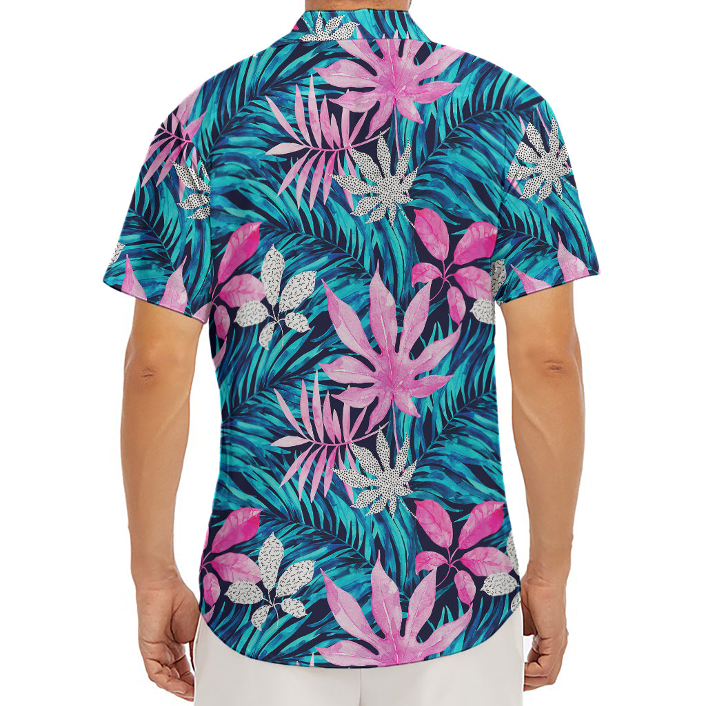 Blue And Pink Watercolor Hawaiian Print Men's Deep V-Neck Shirt