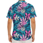 Blue And Pink Watercolor Hawaiian Print Men's Deep V-Neck Shirt