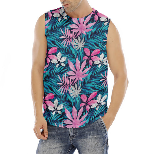 Blue And Pink Watercolor Hawaiian Print Men's Fitness Tank Top