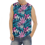 Blue And Pink Watercolor Hawaiian Print Men's Fitness Tank Top