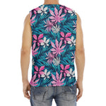 Blue And Pink Watercolor Hawaiian Print Men's Fitness Tank Top