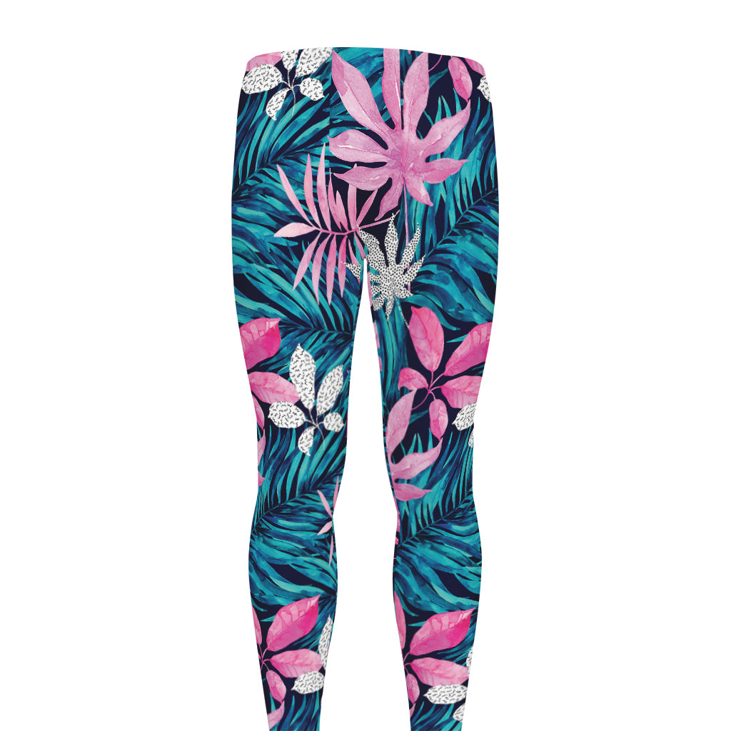 Blue And Pink Watercolor Hawaiian Print Men's leggings