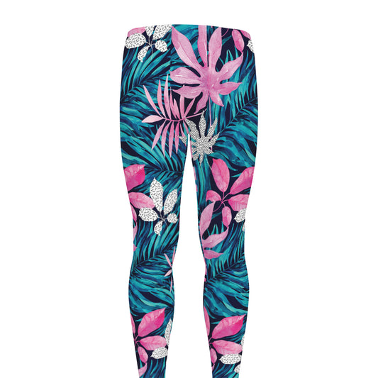 Blue And Pink Watercolor Hawaiian Print Men's leggings