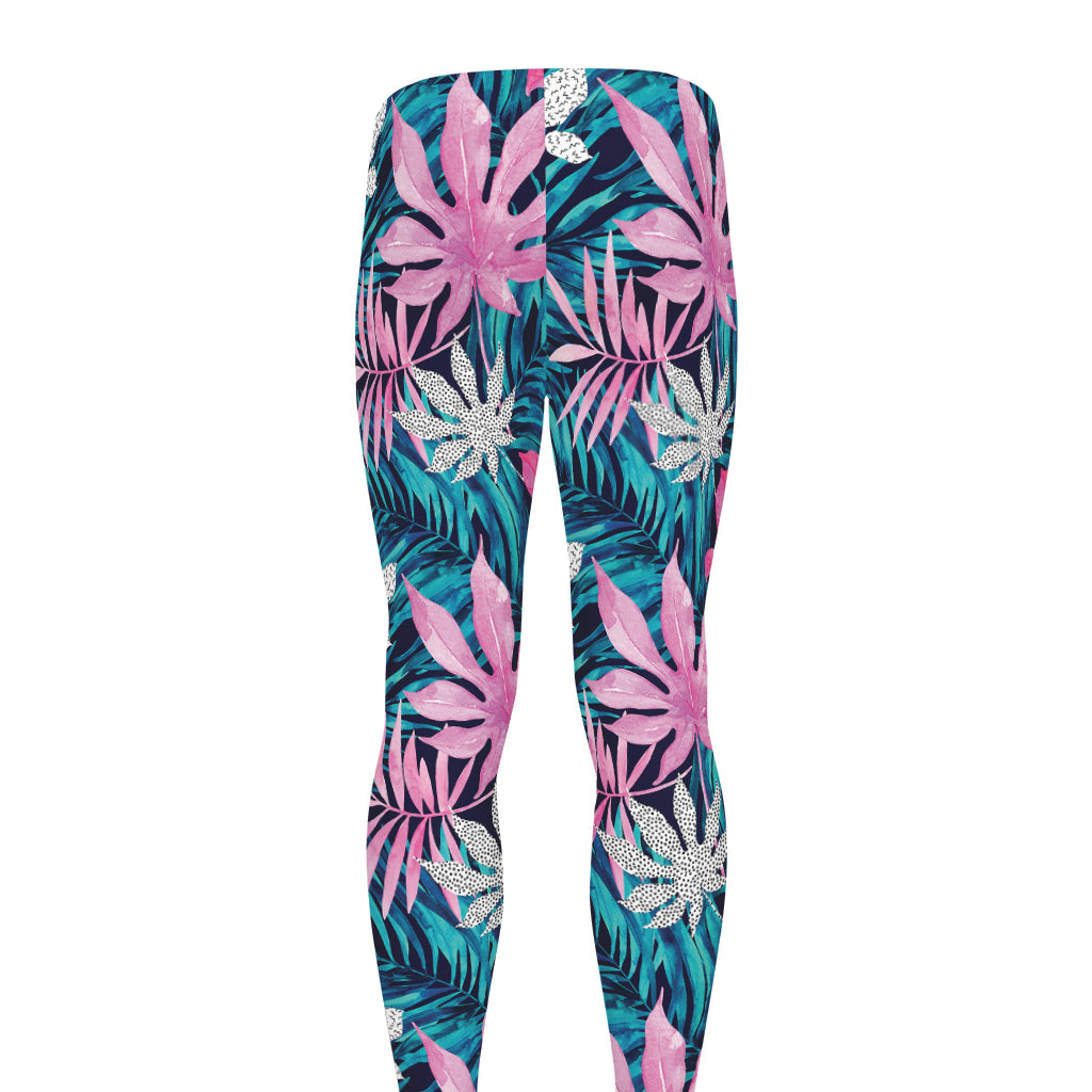 Blue And Pink Watercolor Hawaiian Print Men's leggings