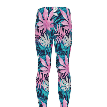 Blue And Pink Watercolor Hawaiian Print Men's leggings
