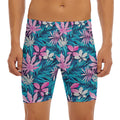 Blue And Pink Watercolor Hawaiian Print Men's Long Boxer Briefs