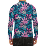 Blue And Pink Watercolor Hawaiian Print Men's Long Sleeve Rash Guard