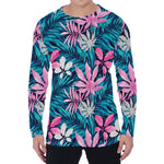 Blue And Pink Watercolor Hawaiian Print Men's Long Sleeve T-Shirt