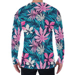Blue And Pink Watercolor Hawaiian Print Men's Long Sleeve T-Shirt