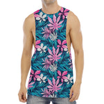 Blue And Pink Watercolor Hawaiian Print Men's Muscle Tank Top