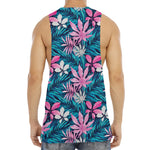 Blue And Pink Watercolor Hawaiian Print Men's Muscle Tank Top