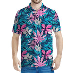 Blue And Pink Watercolor Hawaiian Print Men's Polo Shirt