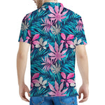 Blue And Pink Watercolor Hawaiian Print Men's Polo Shirt