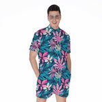 Blue And Pink Watercolor Hawaiian Print Men's Rompers