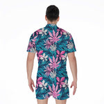 Blue And Pink Watercolor Hawaiian Print Men's Rompers