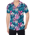 Blue And Pink Watercolor Hawaiian Print Men's Shirt