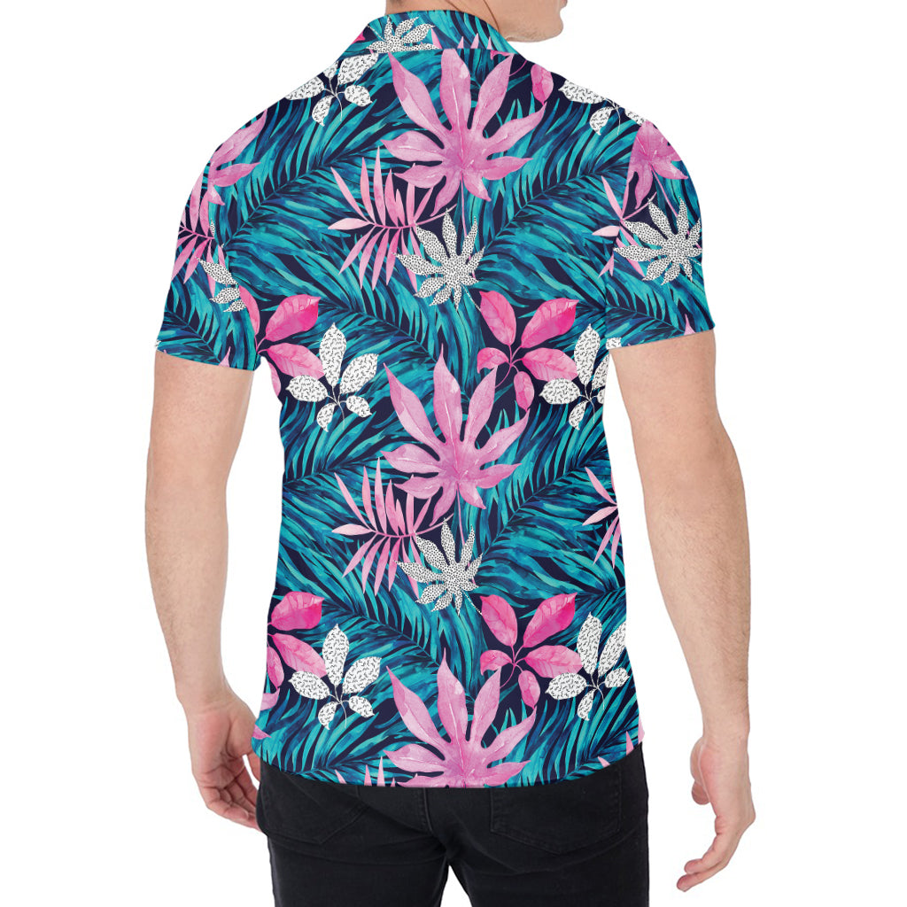 Blue And Pink Watercolor Hawaiian Print Men's Shirt