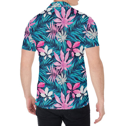 Blue And Pink Watercolor Hawaiian Print Men's Shirt
