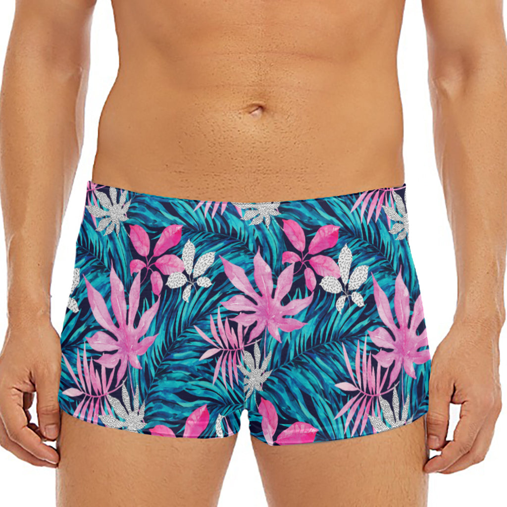 Blue And Pink Watercolor Hawaiian Print Men's Short Boxer Briefs