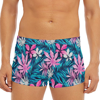 Blue And Pink Watercolor Hawaiian Print Men's Short Boxer Briefs