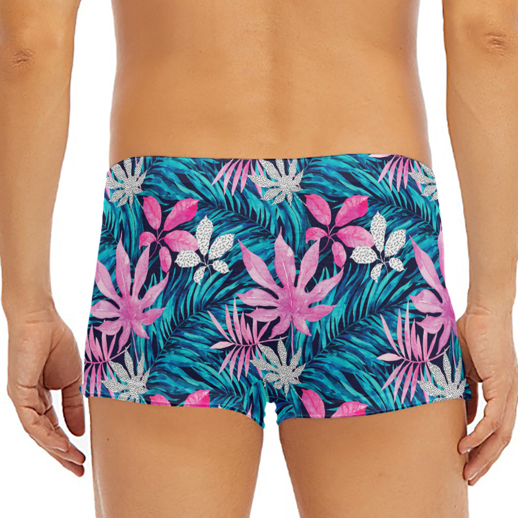 Blue And Pink Watercolor Hawaiian Print Men's Short Boxer Briefs
