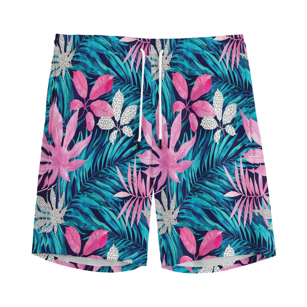 Blue And Pink Watercolor Hawaiian Print Men's Sports Shorts