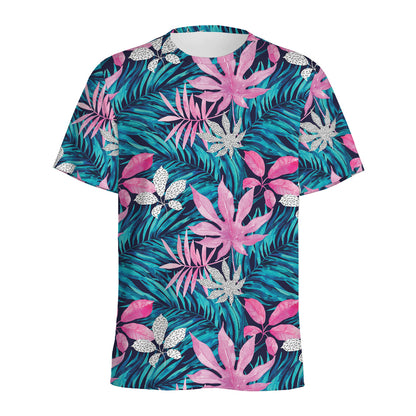 Blue And Pink Watercolor Hawaiian Print Men's Sports T-Shirt