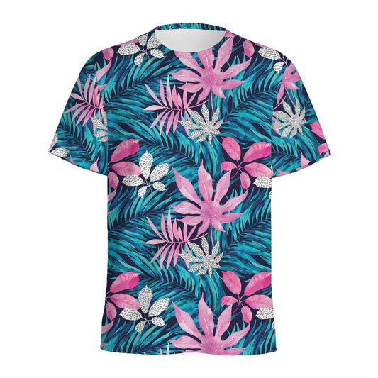 Blue And Pink Watercolor Hawaiian Print Men's Sports T-Shirt