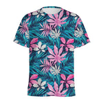 Blue And Pink Watercolor Hawaiian Print Men's Sports T-Shirt