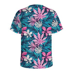 Blue And Pink Watercolor Hawaiian Print Men's Sports T-Shirt