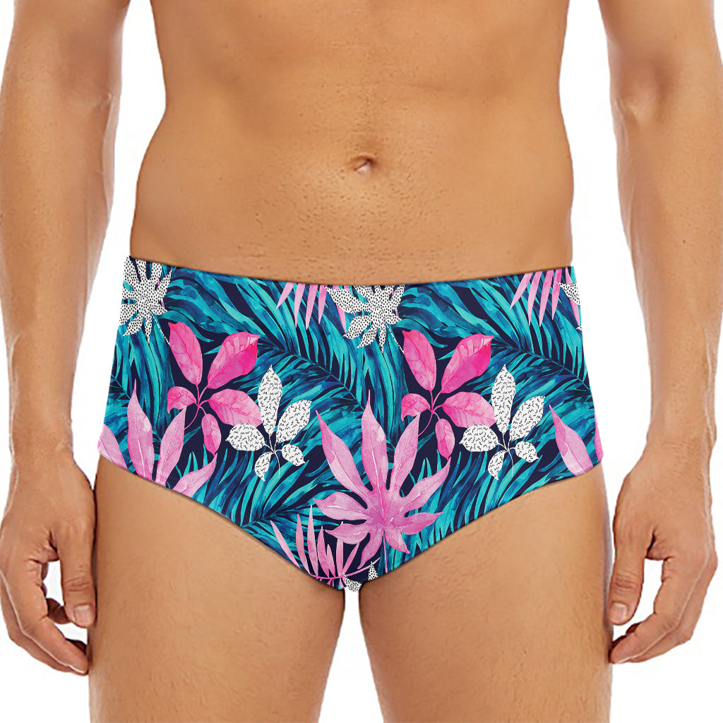 Blue And Pink Watercolor Hawaiian Print Men's Triangle Swim Briefs