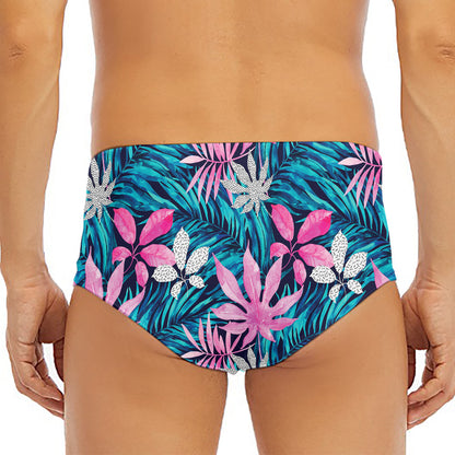 Blue And Pink Watercolor Hawaiian Print Men's Triangle Swim Briefs